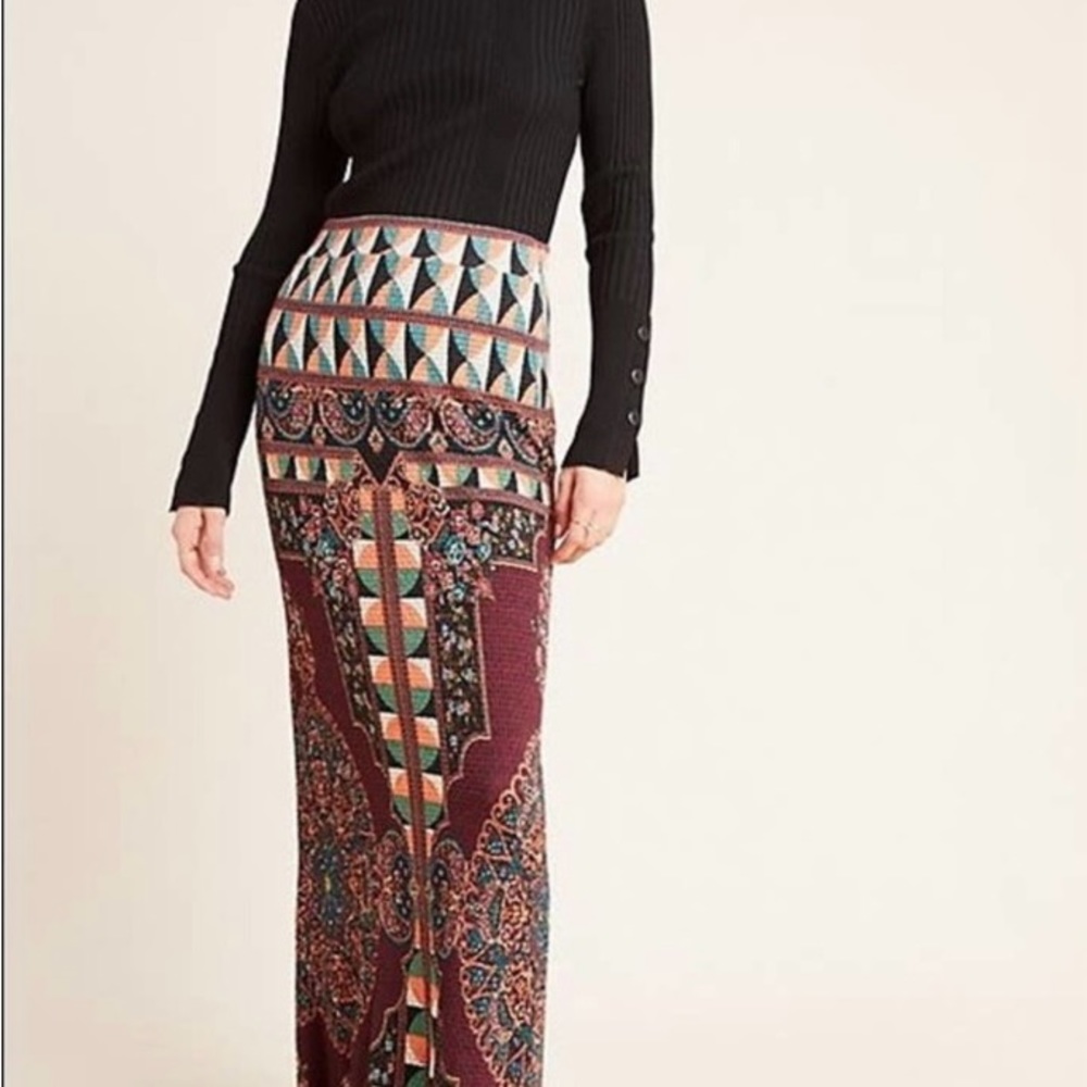 Farm Rio Anthropologie Mosaic Tile Stretch Slim Knit Maxi Skirt